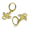 Arete Colgante 02.253.0084 Oro Laminado, Diseño de Angel y Corazón, con Blanca Micro Pave, Pulido, Tono Dorado