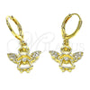 Arete Colgante 02.253.0084 Oro Laminado, Diseño de Angel y Corazón, con Blanca Micro Pave, Pulido, Tono Dorado