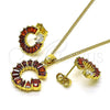Juego de Arete y Dije de Adulto 10.316.0071.2 Oro Laminado, Diseño de Luna y Baguette, con Granate and Blanca Zirconia Cubica, Pulido, Tono Dorado