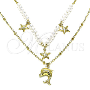 Gargantilla Elegante 04.213.0287.16 Oro Laminado, Diseño de Delfín y Estrella, con Marfil Perla, Pulido, Tono Dorado (02 MM Thickness, 16 Inches Length)