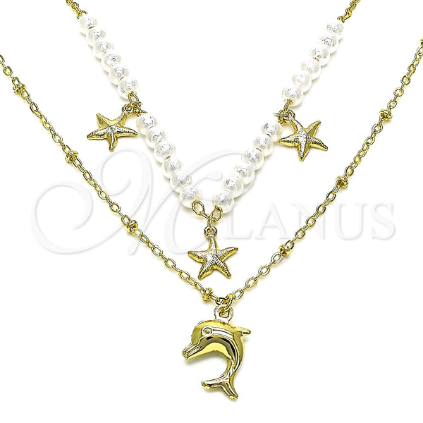 Gargantilla Elegante 04.213.0287.16 Oro Laminado, Diseño de Delfín y Estrella, con Marfil Perla, Pulido, Tono Dorado (02 MM Thickness, 16 Inches Length)