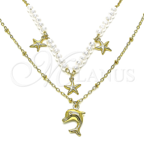Gargantilla Elegante 04.213.0287.16 Oro Laminado, Diseño de Delfín y Estrella, con Marfil Perla, Pulido, Tono Dorado (02 MM Thickness, 16 Inches Length)