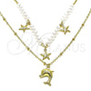 Gargantilla Elegante 04.213.0287.16 Oro Laminado, Diseño de Delfín y Estrella, con Marfil Perla, Pulido, Tono Dorado (02 MM Thickness, 16 Inches Length)