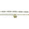 Gargantilla Elegante 04.213.0290.16 Oro Laminado, Diseño de Flor y Paperclip, con Marfil Perla, Pulido, Tono Dorado (03 MM Thickness, 16 Inches Length)