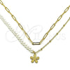 Gargantilla Elegante 04.213.0290.16 Oro Laminado, Diseño de Flor y Paperclip, con Marfil Perla, Pulido, Tono Dorado (03 MM Thickness, 16 Inches Length)