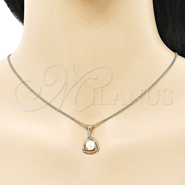 Juego de Arete y Dije de Adulto 10.156.0465 Oro Laminado, con Marfil Perla, Pulido, Tono Dorado
