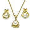 Juego de Arete y Dije de Adulto 10.156.0465 Oro Laminado, con Marfil Perla, Pulido, Tono Dorado