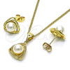 Juego de Arete y Dije de Adulto 10.156.0465 Oro Laminado, con Marfil Perla, Pulido, Tono Dorado