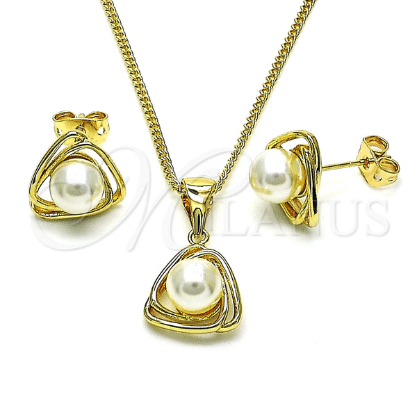 Juego de Arete y Dije de Adulto 10.156.0465 Oro Laminado, con Marfil Perla, Pulido, Tono Dorado