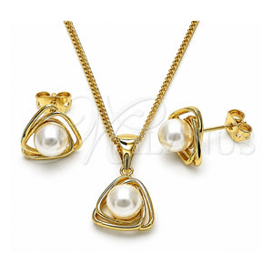 Juego de Arete y Dije de Adulto 10.156.0465 Oro Laminado, con Marfil Perla, Pulido, Tono Dorado
