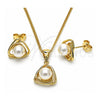 Juego de Arete y Dije de Adulto 10.156.0465 Oro Laminado, con Marfil Perla, Pulido, Tono Dorado