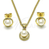 Juego de Arete y Dije de Adulto 10.156.0469 Oro Laminado, con Marfil Perla, Pulido, Tono Dorado