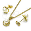 Juego de Arete y Dije de Adulto 10.156.0469 Oro Laminado, con Marfil Perla, Pulido, Tono Dorado