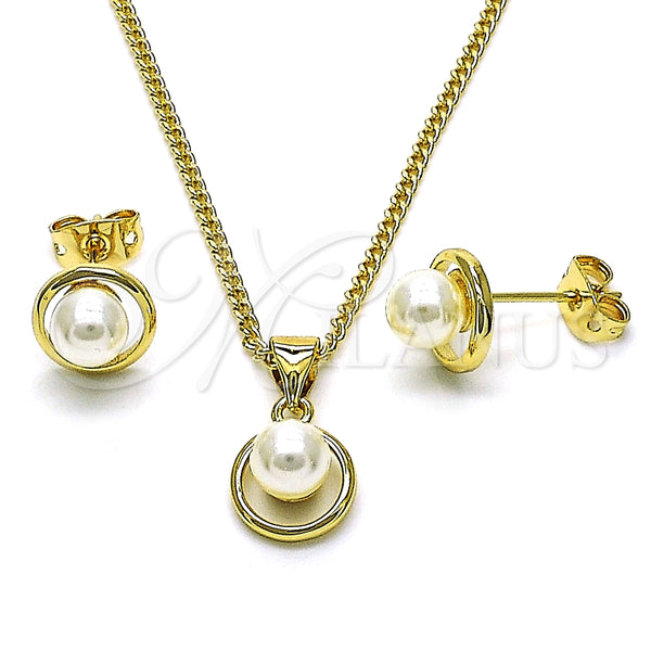 Juego de Arete y Dije de Adulto 10.156.0469 Oro Laminado, con Marfil Perla, Pulido, Tono Dorado