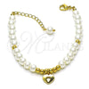 Pulsera Elegante 03.405.0014.07 Oro Laminado, Diseño de Corazón y Bola, con Marfil Perla, Pulido, Tono Dorado (06 MM Thickness, 7 Inches Length)