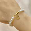 Pulsera Elegante 03.405.0016.07 Oro Laminado, Diseño de Trébol de Cuatro Hojas y Bola, con Marfil Perla, Pulido, Tono Dorado (06 MM Thickness, 7 Inches Length)