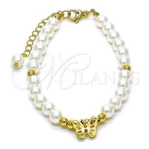 Pulsera Elegante 03.405.0017.07 Oro Laminado, Diseño de Mariposa y Bola, con Marfil Perla, Pulido, Tono Dorado (06 MM Thickness, 7 Inches Length)