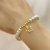 Pulsera Elegante 03.405.0018.07 Oro Laminado, Diseño de Estrella y Bola, con Marfil Perla, Pulido, Tono Dorado (06 MM Thickness, 7 Inches Length)
