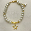 Pulsera Elegante 03.405.0018.07 Oro Laminado, Diseño de Estrella y Bola, con Marfil Perla, Pulido, Tono Dorado (06 MM Thickness, 7 Inches Length)