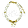 Pulsera Elegante 03.405.0020.07 Oro Laminado, Diseño de Estrella de Davi y Bola, con Marfil Perla, Pulido, Tono Dorado (06 MM Thickness, 7 Inches Length)