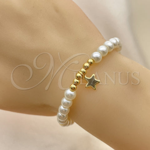 Pulsera Elegante 03.405.0021.07 Oro Laminado, Diseño de Estrella y Bola, con Marfil Perla, Pulido, Tono Dorado (06 MM Thickness, 7 Inches Length)