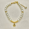 Pulsera Elegante 03.405.0021.07 Oro Laminado, Diseño de Estrella y Bola, con Marfil Perla, Pulido, Tono Dorado (06 MM Thickness, 7 Inches Length)