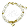Pulsera Elegante 03.405.0021.07 Oro Laminado, Diseño de Estrella y Bola, con Marfil Perla, Pulido, Tono Dorado (06 MM Thickness, 7 Inches Length)