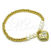 Pulsera Elegante 03.405.0022.07 Oro Laminado, Diseño de Bead Expandible y Corazón, con Marfil Perla, Pulido, Tono Dorado (04 MM Thickness, 7 Inches Length)