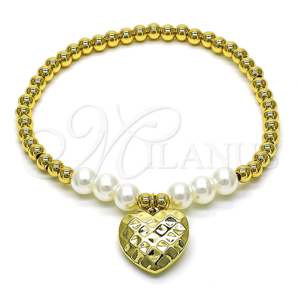 Pulsera Elegante 03.405.0022.07 Oro Laminado, Diseño de Bead Expandible y Corazón, con Marfil Perla, Pulido, Tono Dorado (04 MM Thickness, 7 Inches Length)