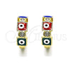 Argolla Huggie 02.213.0192.3.15 Oro Laminado, Diseño de Ojo Griego, con Blanca Zirconia Cubica, Esmaltado Multicolor, Tono Dorado