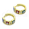 Argolla Huggie 02.213.0192.3.15 Oro Laminado, Diseño de Ojo Griego, con Blanca Zirconia Cubica, Esmaltado Multicolor, Tono Dorado