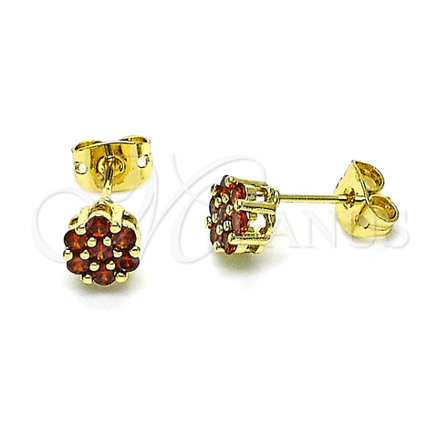 Arete Dormilona 02.213.0358.1 Oro Laminado, con Granate Zirconia Cubica, Pulido, Tono Dorado