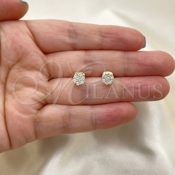 Arete Dormilona 02.213.0358.2 Oro Laminado, Diseño de Flor, con Blanca Zirconia Cubica, Pulido, Tono Dorado