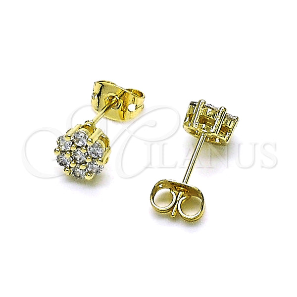 Arete Dormilona 02.213.0358.2 Oro Laminado, Diseño de Flor, con Blanca Zirconia Cubica, Pulido, Tono Dorado