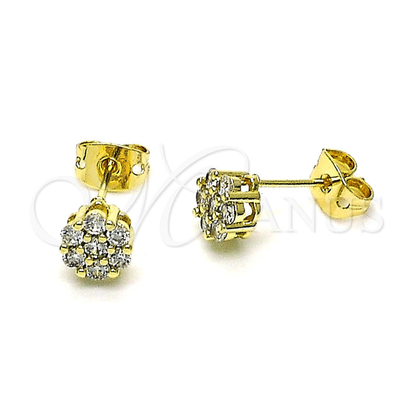 Arete Dormilona 02.213.0358.2 Oro Laminado, Diseño de Flor, con Blanca Zirconia Cubica, Pulido, Tono Dorado