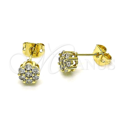 Arete Dormilona 02.213.0358.2 Oro Laminado, Diseño de Flor, con Blanca Zirconia Cubica, Pulido, Tono Dorado