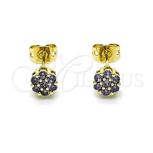 Arete Dormilona 02.213.0358.5 Oro Laminado, con Amatista Zirconia Cubica, Pulido, Tono Dorado