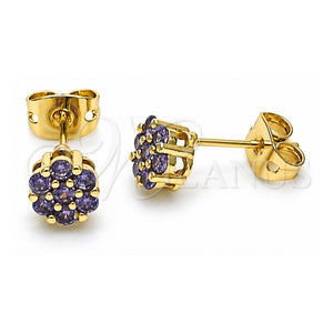 Arete Dormilona 02.213.0358.5 Oro Laminado, con Amatista Zirconia Cubica, Pulido, Tono Dorado