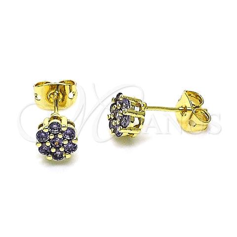 Arete Dormilona 02.213.0358.5 Oro Laminado, con Amatista Zirconia Cubica, Pulido, Tono Dorado