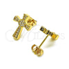 Arete Dormilona 02.342.0252 Oro Laminado, Diseño de Cruz, con Blanca Micro Pave, Pulido, Tono Dorado