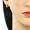 Arete Dormilona 02.342.0254 Oro Laminado, Diseño de Osito, con Blanca Micro Pave, Pulido, Tono Dorado