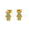 Arete Dormilona 02.342.0254 Oro Laminado, Diseño de Osito, con Blanca Micro Pave, Pulido, Tono Dorado