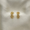 Arete Dormilona 02.342.0254 Oro Laminado, Diseño de Osito, con Blanca Micro Pave, Pulido, Tono Dorado