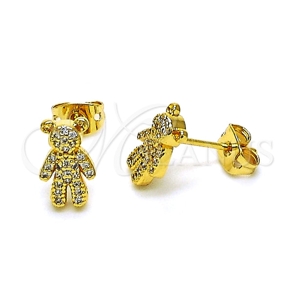Arete Dormilona 02.342.0254 Oro Laminado, Diseño de Osito, con Blanca Micro Pave, Pulido, Tono Dorado