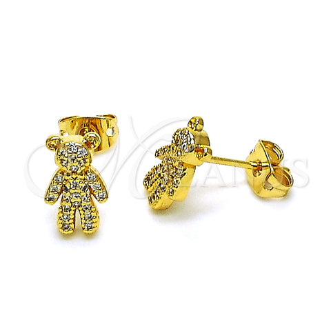 Arete Dormilona 02.342.0254 Oro Laminado, Diseño de Osito, con Blanca Micro Pave, Pulido, Tono Dorado
