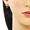 Arete Dormilona 02.342.0256 Oro Laminado, Diseño de Cruz, con Blanca Micro Pave, Pulido, Tono Dorado