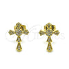 Arete Dormilona 02.342.0256 Oro Laminado, Diseño de Cruz, con Blanca Micro Pave, Pulido, Tono Dorado