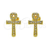 Arete Dormilona 02.342.0257 Oro Laminado, Diseño de Cruz, con Blanca Micro Pave, Pulido, Tono Dorado
