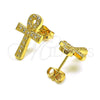 Arete Dormilona 02.342.0257 Oro Laminado, Diseño de Cruz, con Blanca Micro Pave, Pulido, Tono Dorado