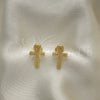 Arete Dormilona 02.342.0257 Oro Laminado, Diseño de Cruz, con Blanca Micro Pave, Pulido, Tono Dorado